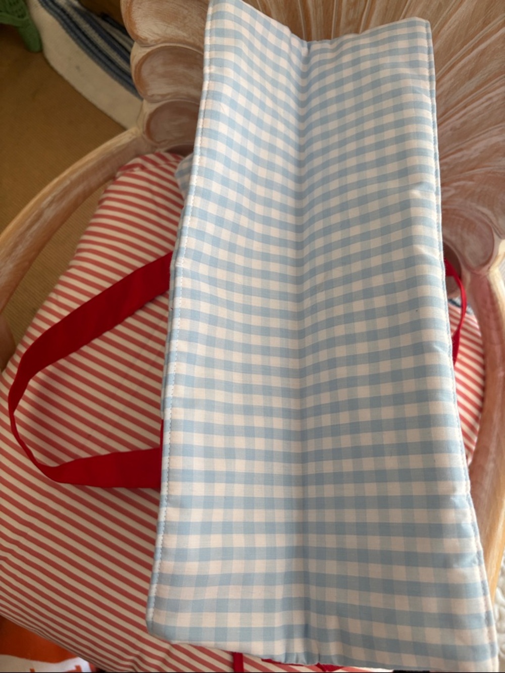 The Beaufort Bonnet Company Light Blue Gingham Tote with Red Straps - Picture 9 of 11